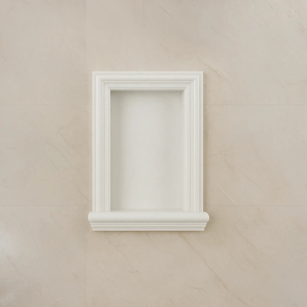 White recessed wall shelf in Hand Made Marble Shampoo Niche design for elegant storage