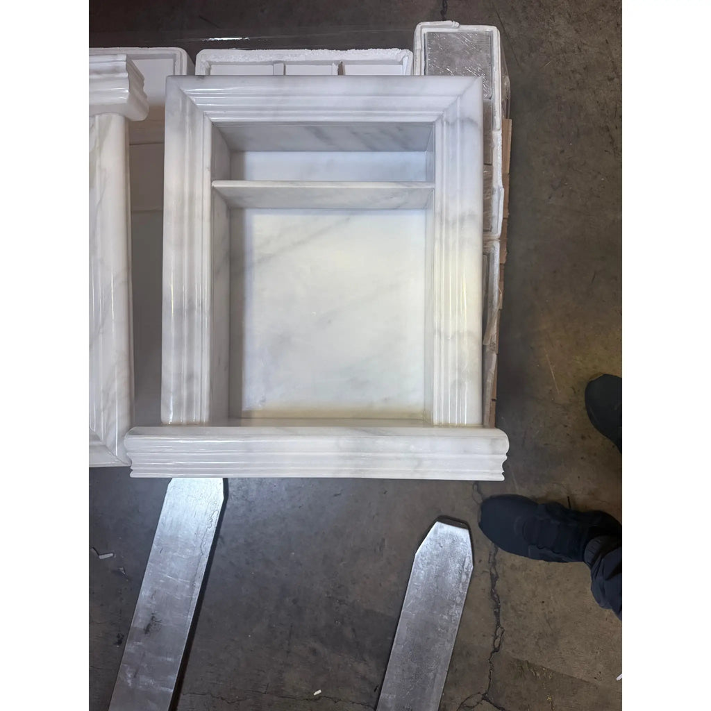White marble shower niche from Hand Made Marble Shampoo Niche product line