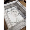 White marble sink basin with gray veining and decorative carved edges for Hand Made Marble Shampoo Niche