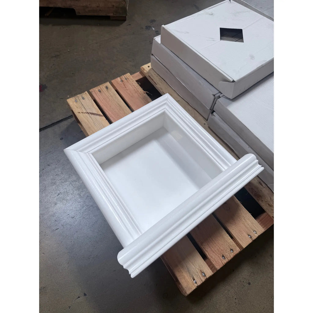 White square recessed decorative marble wall niche with fluted trim for Hand Made Marble Shampoo Niche