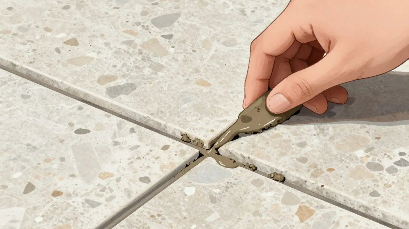 Manos rejuntando suelo de travertino
