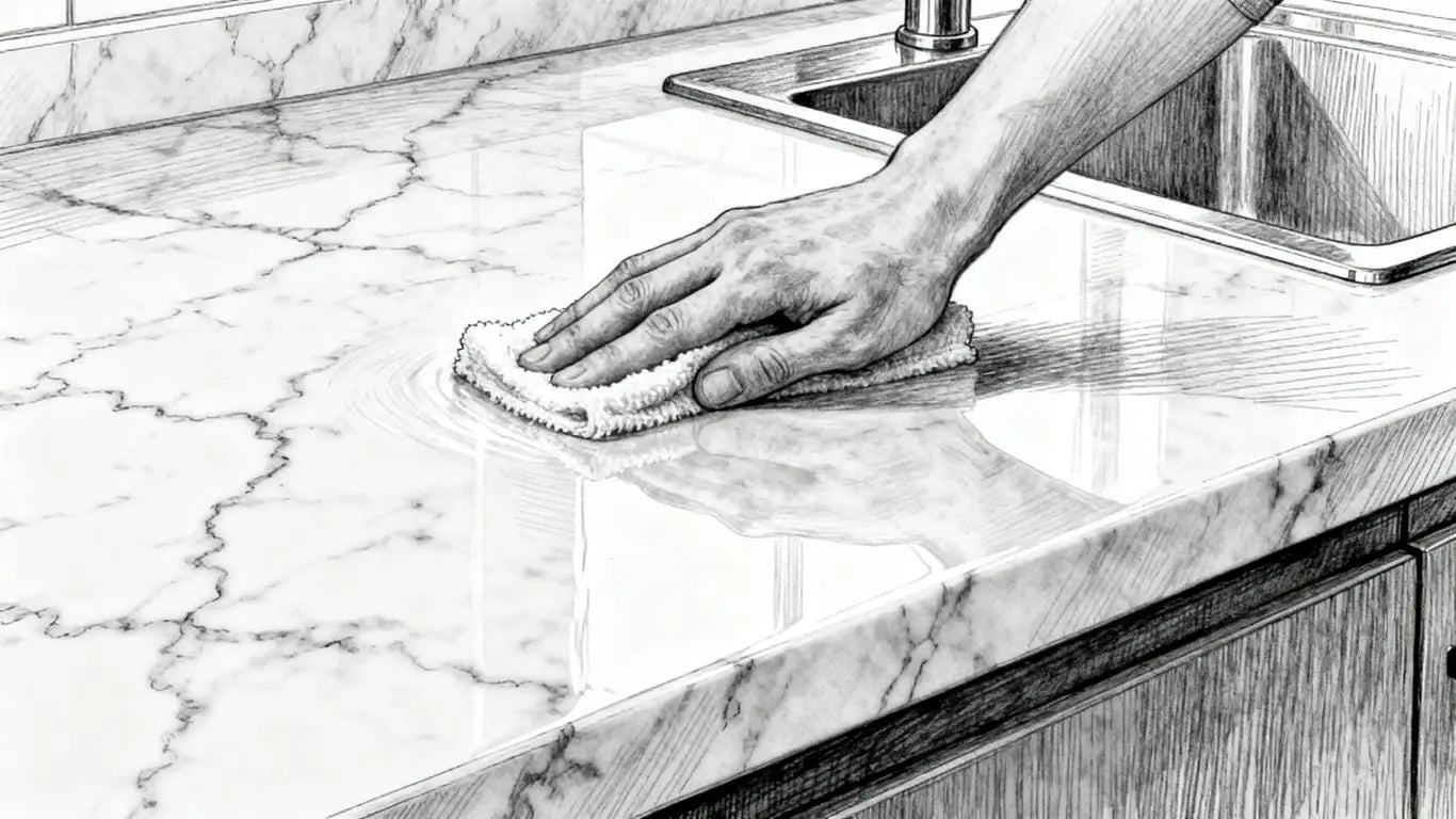 Close-up professional marble wall care