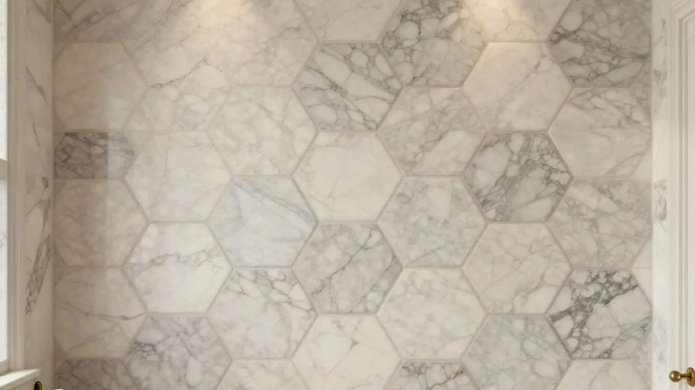 Hexagon marble mosaic bathroom wall sketch