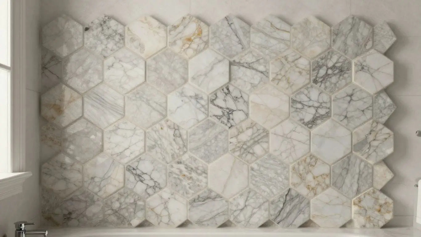 Hexagon marble mosaic bathroom wall design