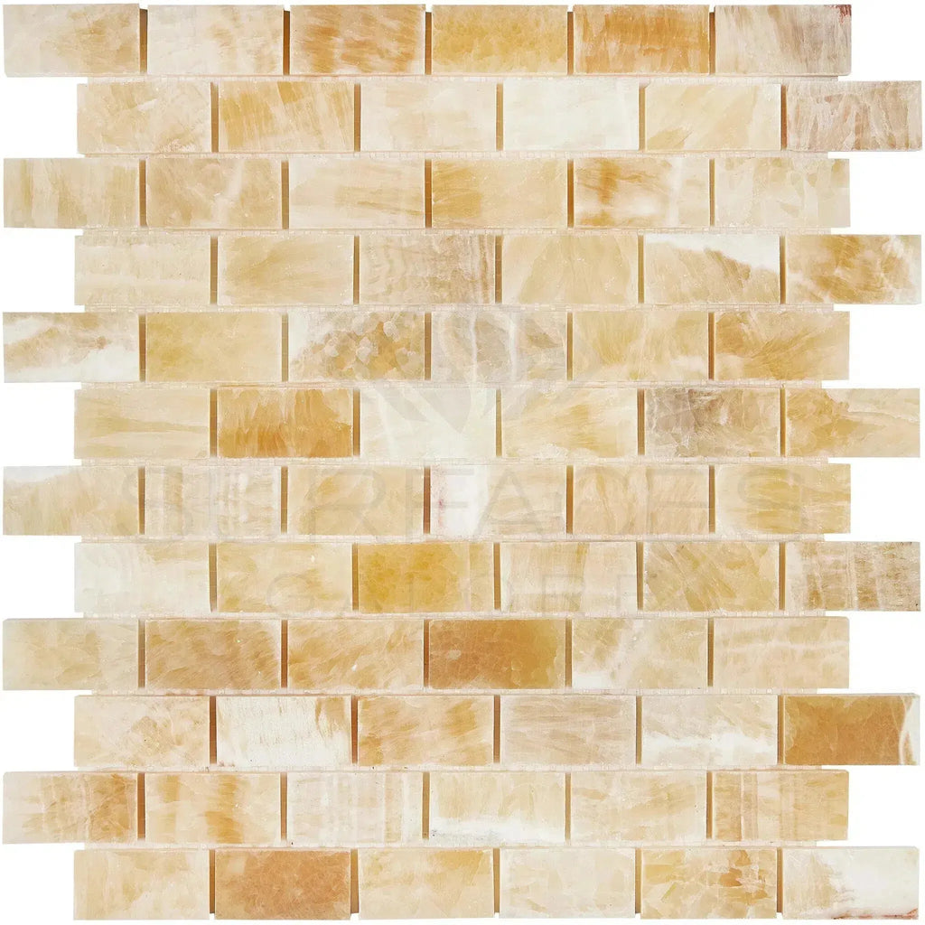 Honey Onyx Giallo Crystal 1X2 Brick Mosaic Marble Tile in yellow brick design