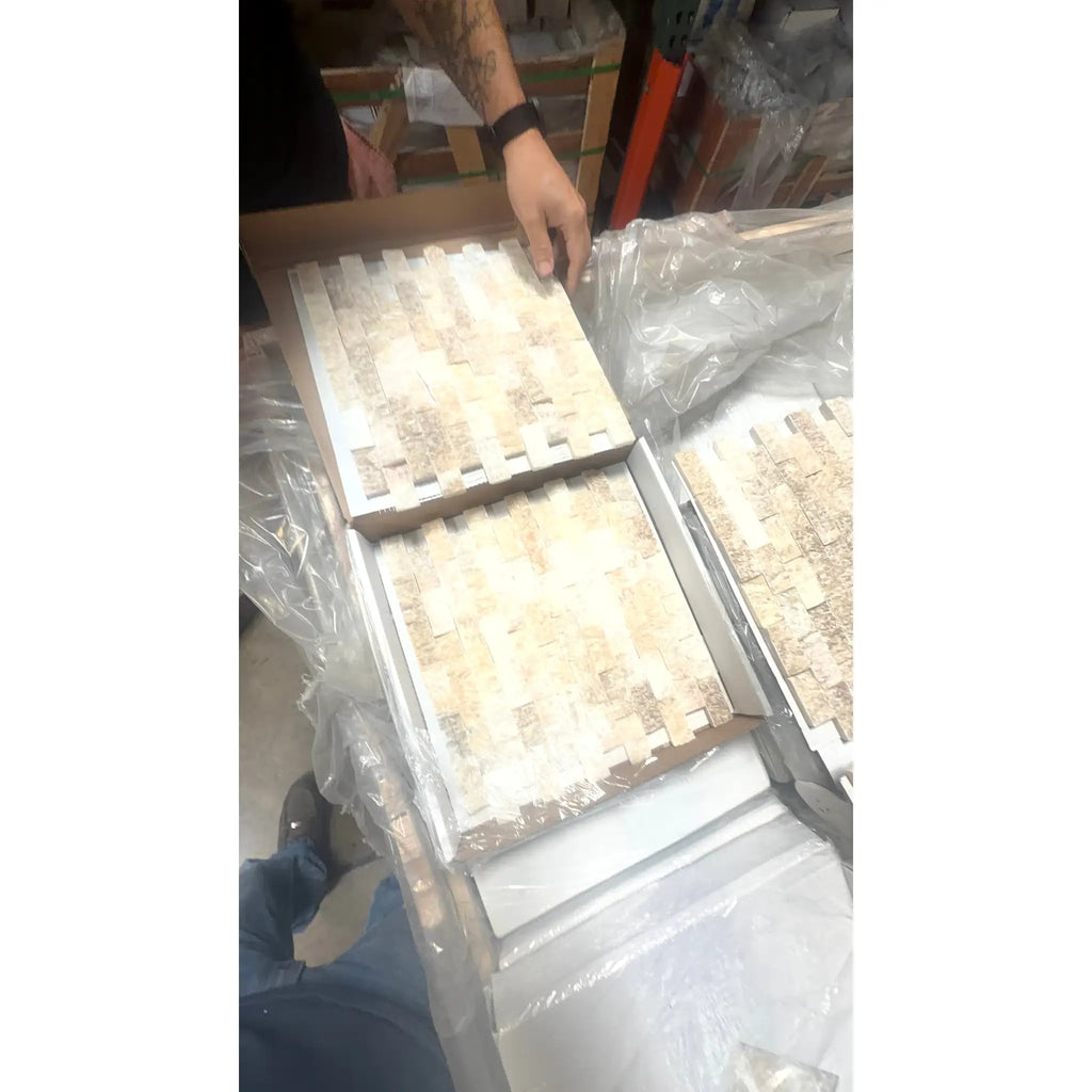 Honey Onyx Giallo Crystal 1x2 brick mosaic beige cream stone tile panels