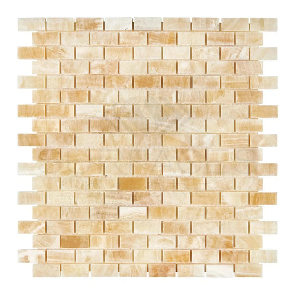 Yellow brick mosaic tile in Honey Onyx Giallo Crystal Mini-Brick Marble Tile Polished