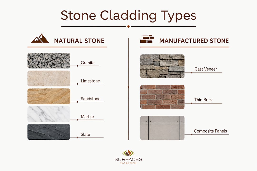 Infographic comparing natural and manufactured stone cladding types