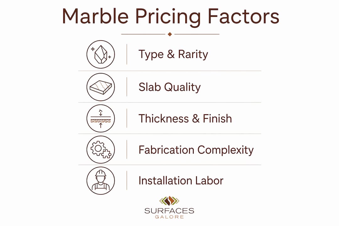 Infographic illustrating marble pricing factors