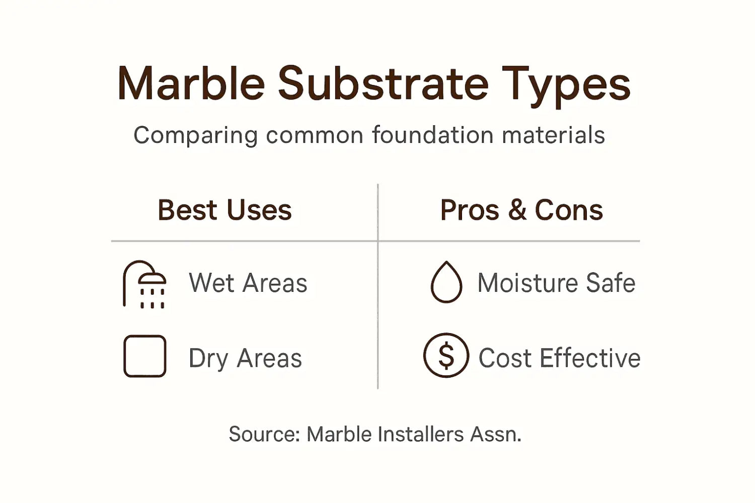 Infographic comparing marble substrate types