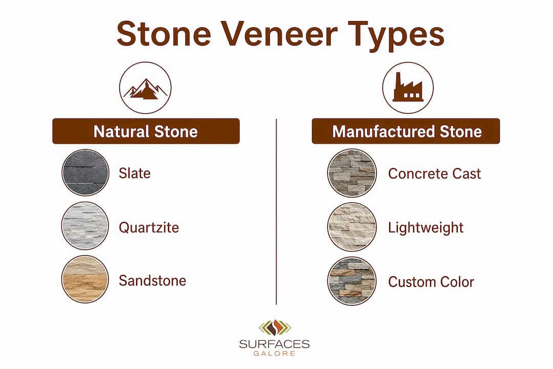Infographic comparing natural and manufactured stacked stone types