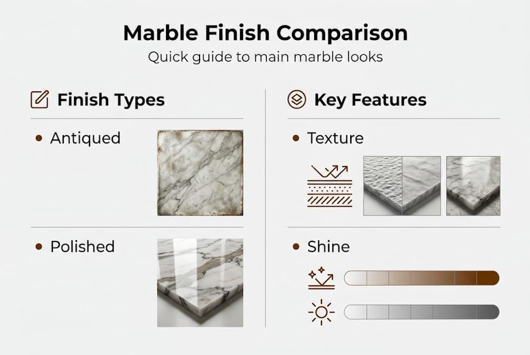 Infographic comparing types of marble finishes