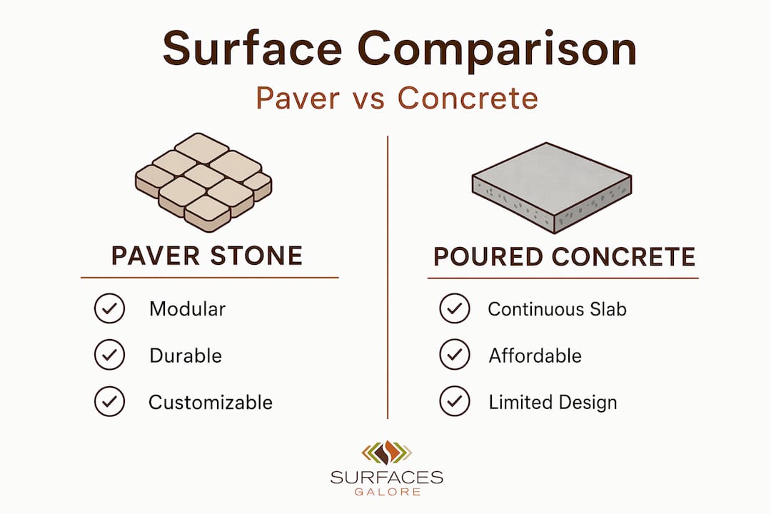 Infographic comparing paver stones and concrete