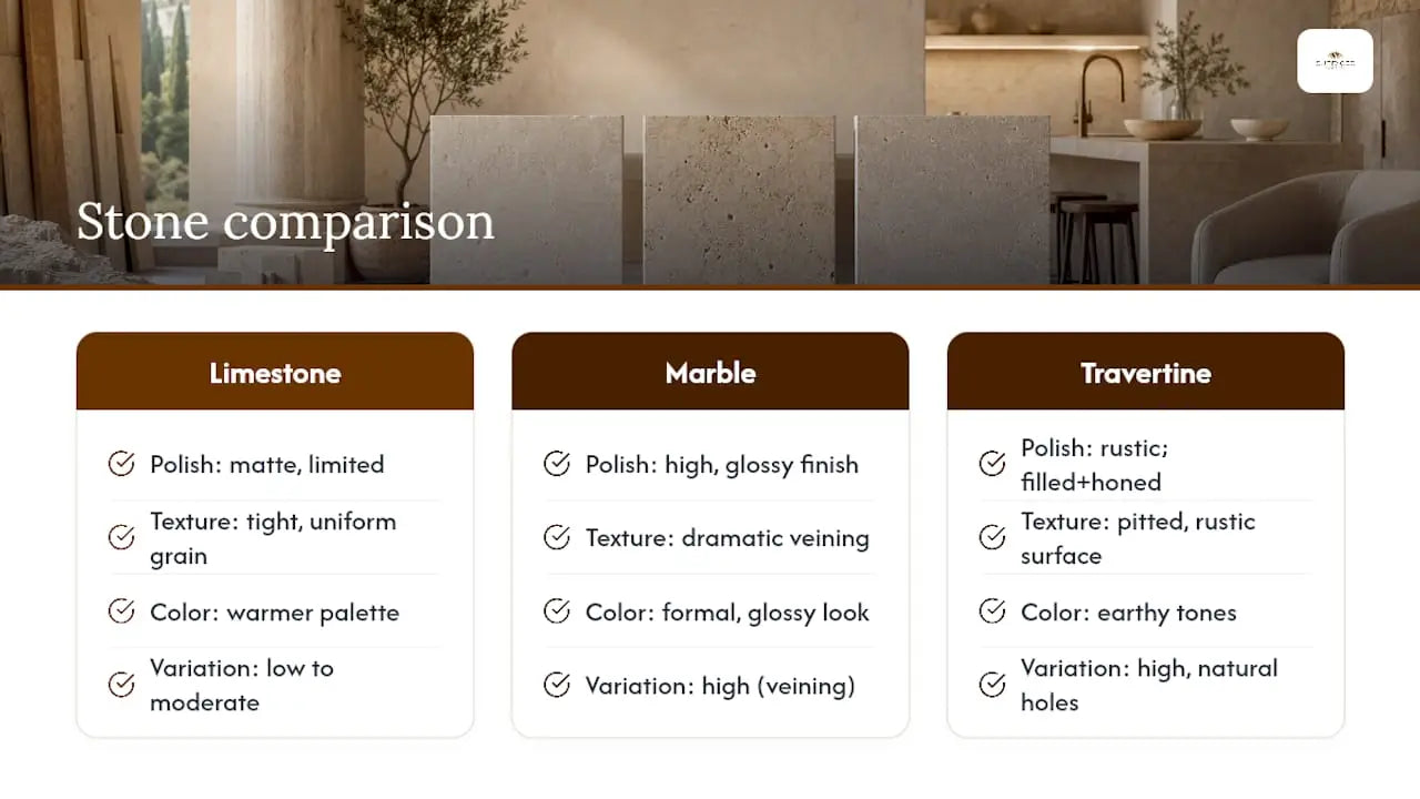 Comparison of limestone marble and travertine
