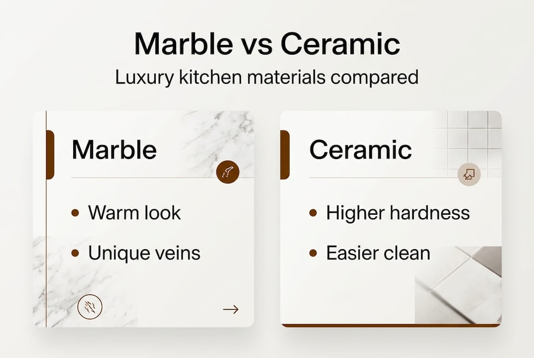 Infographic comparing marble and ceramic features