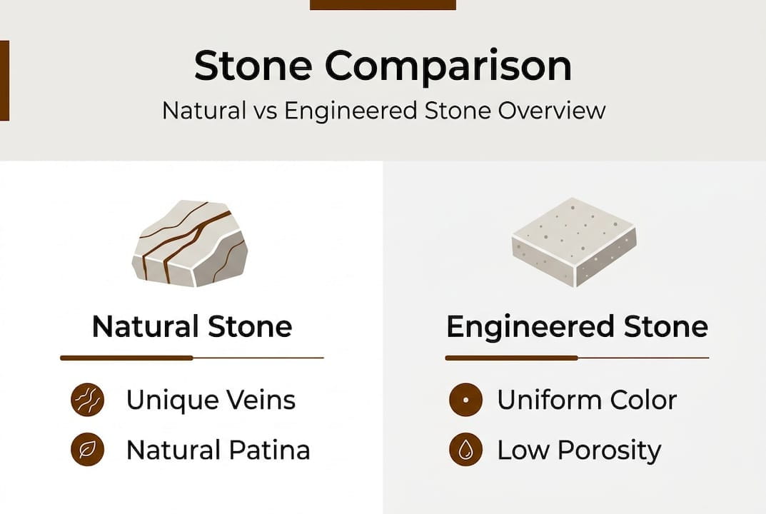 Infographic comparing natural and engineered stone features