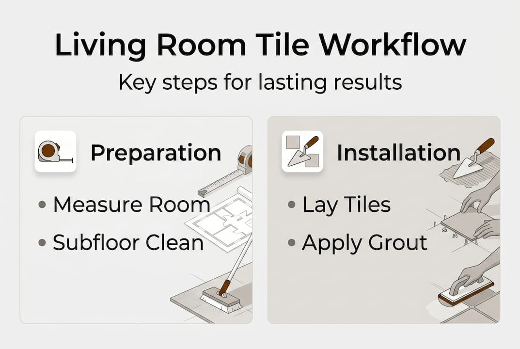Infographic outlining tile workflow steps and categories