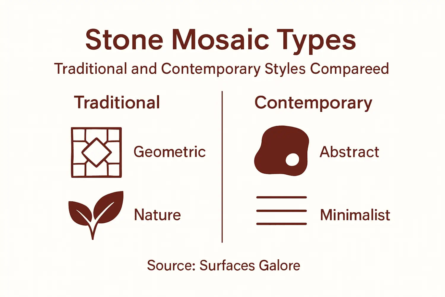 Infographic comparing mosaic types and styles