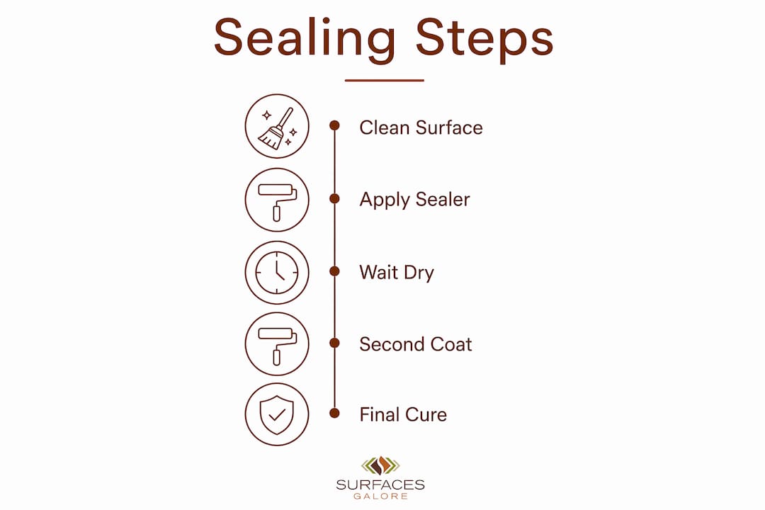 Infographic showing stone sealing step-by-step process