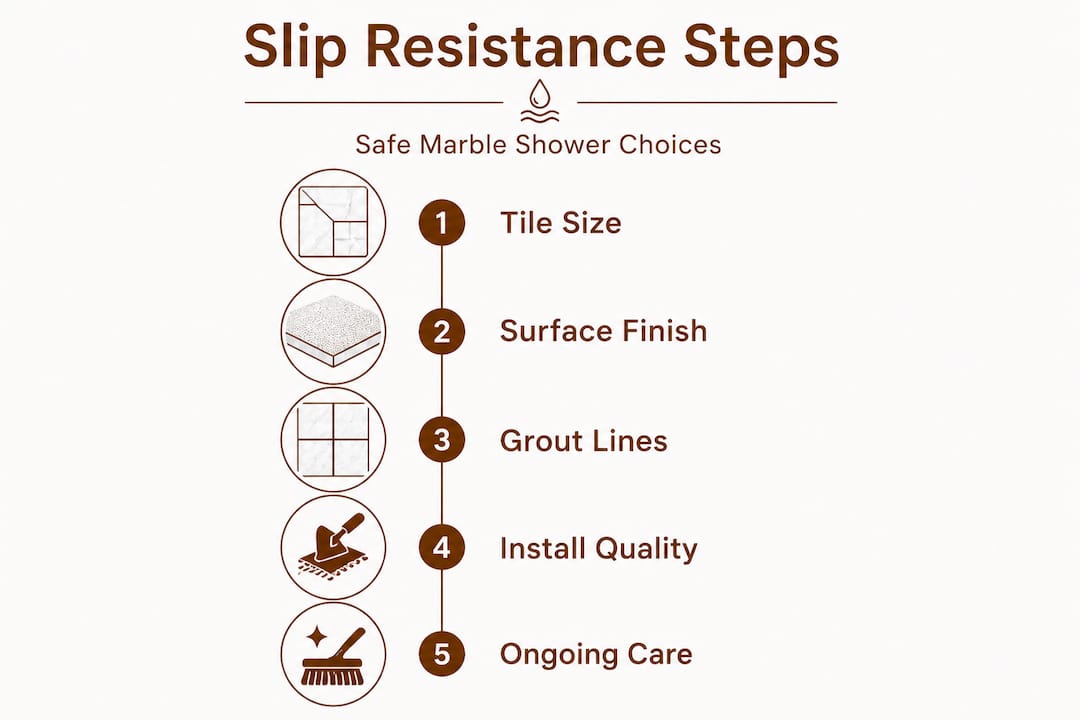 Infographic with steps for marble shower slip resistance