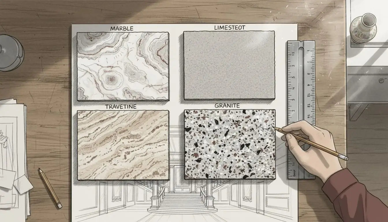 Stone tile varieties on artisan workbench