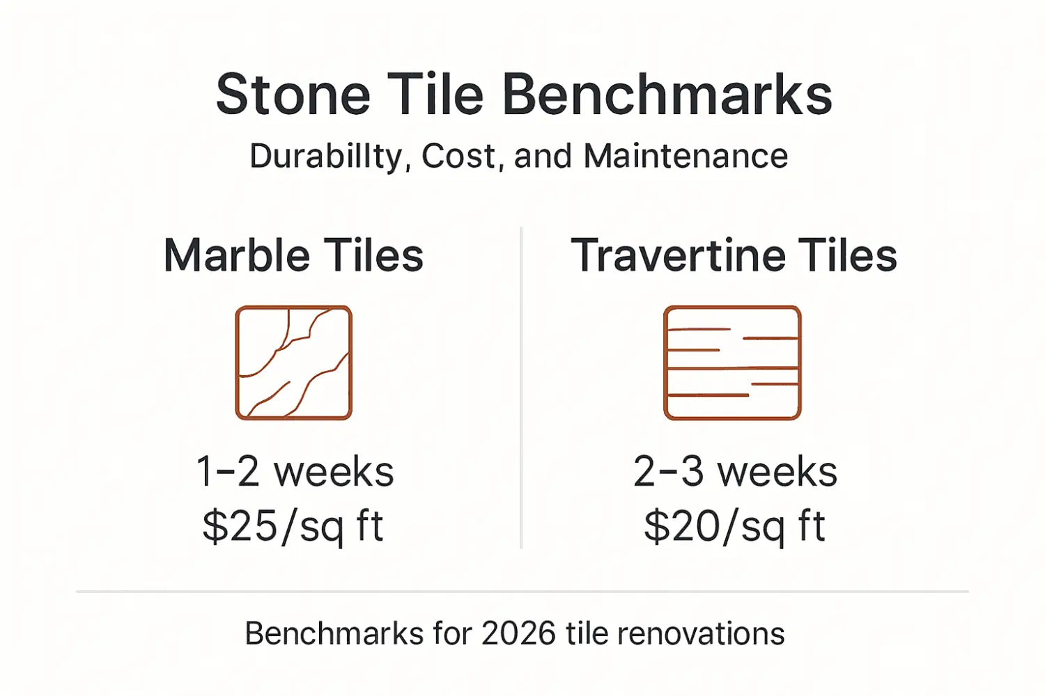 Infographic comparing marble and travertine benchmarks