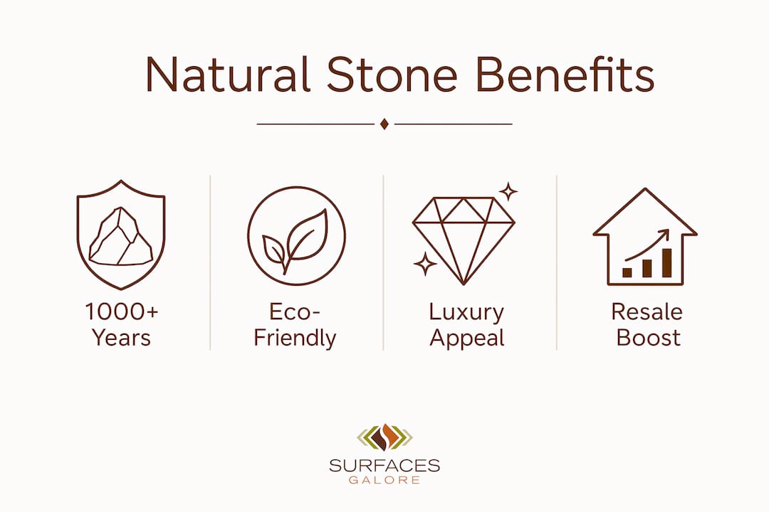 Infographic showing key benefits of natural stone in renovations