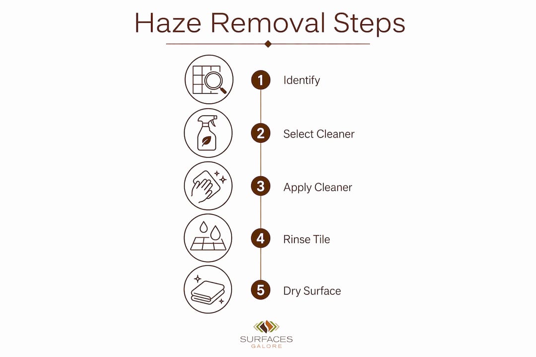 Infographic showing step-by-step grout haze removal process
