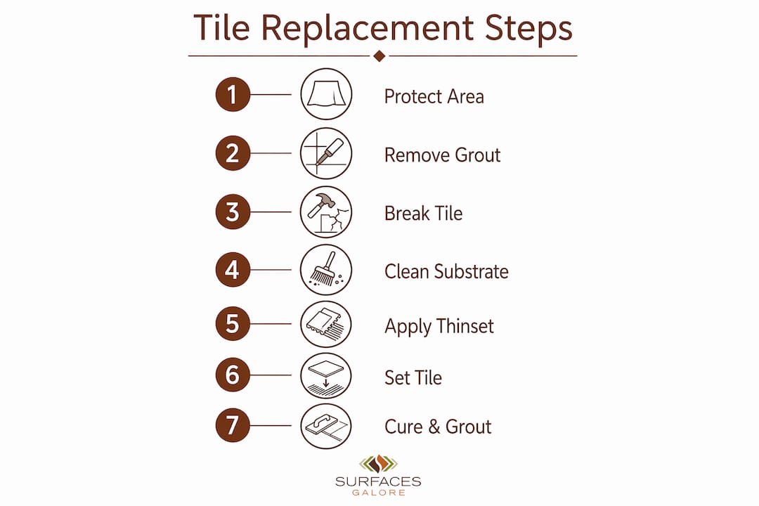 Infographic showing step-by-step tile replacement process