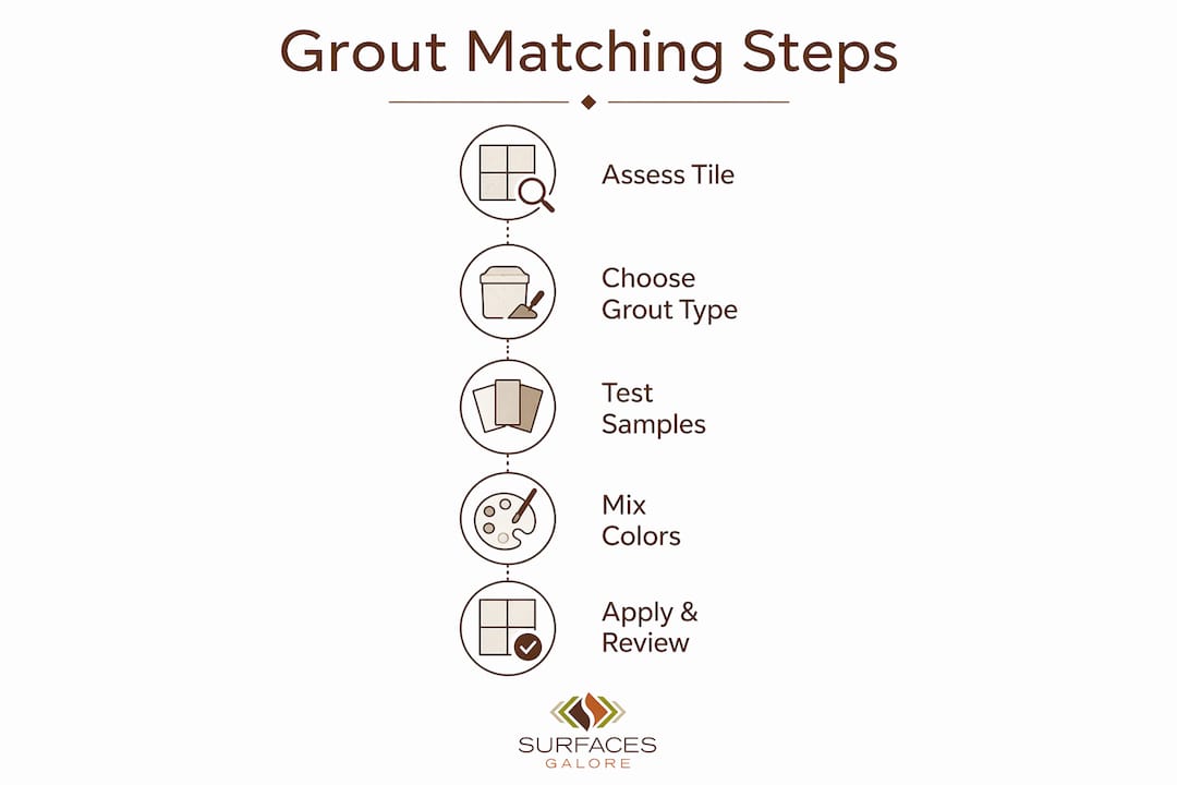 Infographic illustrating step-by-step grout color matching