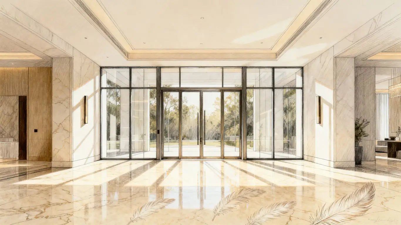 Luxury marble flooring in a grand foyer setting