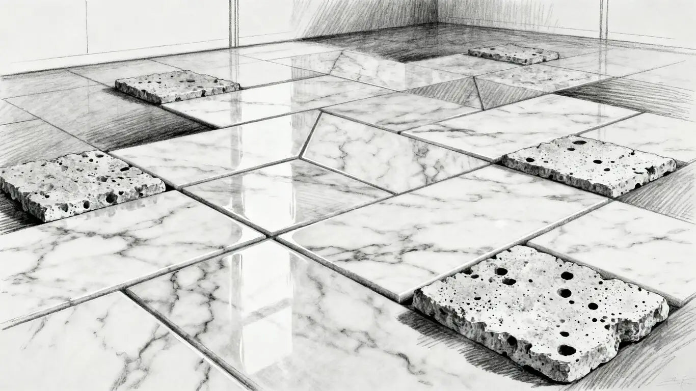 Luxurious marble tiles stacked in a showroom