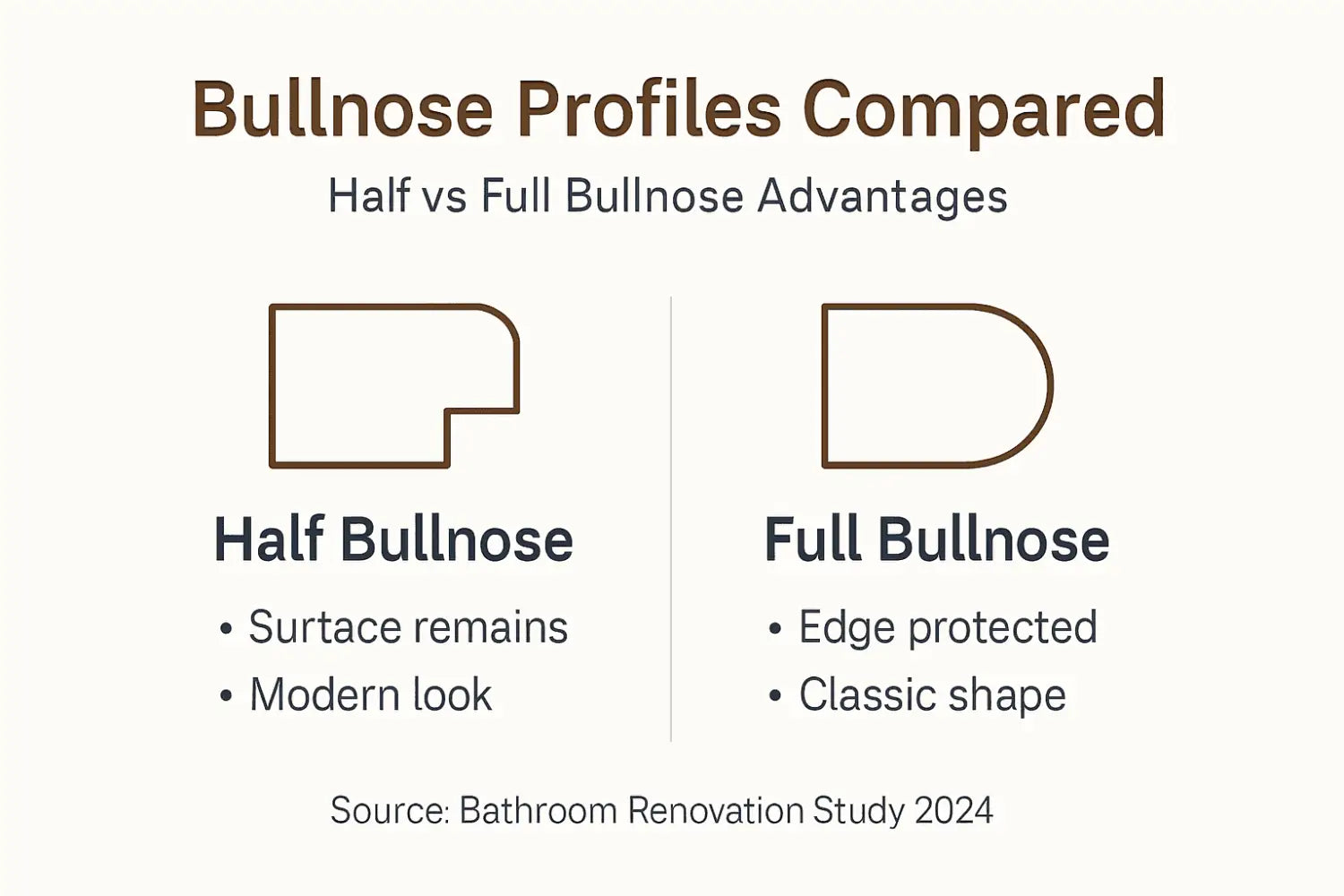 Infographic comparing bullnose tile profiles