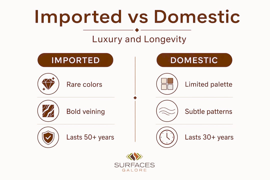 Comparison infographic: imported vs domestic marble features