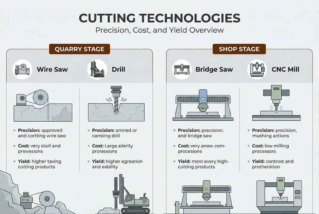 Infographic comparing stone cutting methods and yield