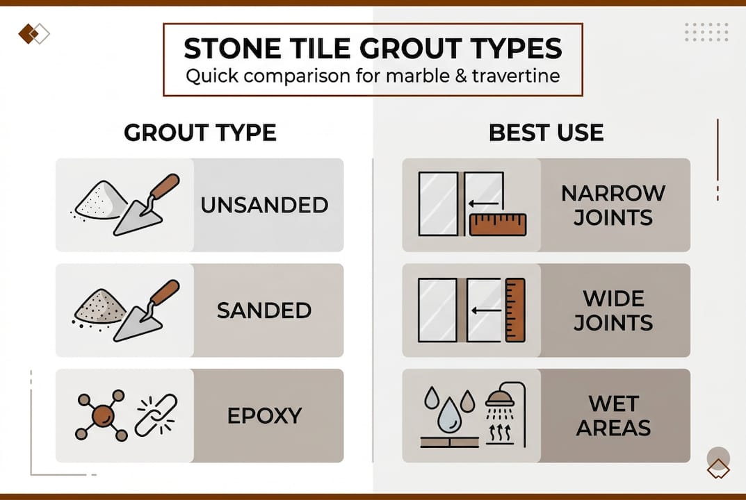 Infographic comparing grout types for stone