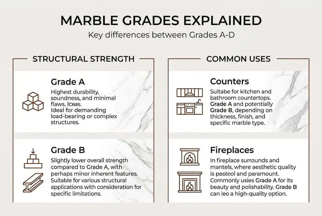Infographic explains marble grades and uses