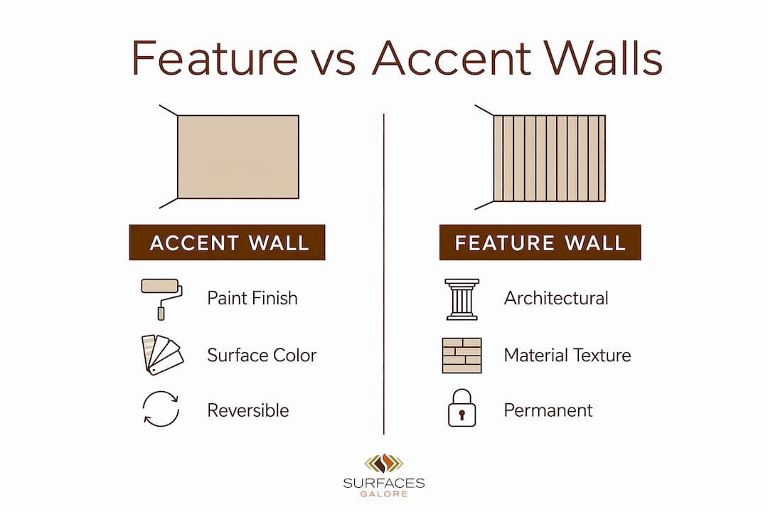 Infographic showing feature wall versus accent wall differences