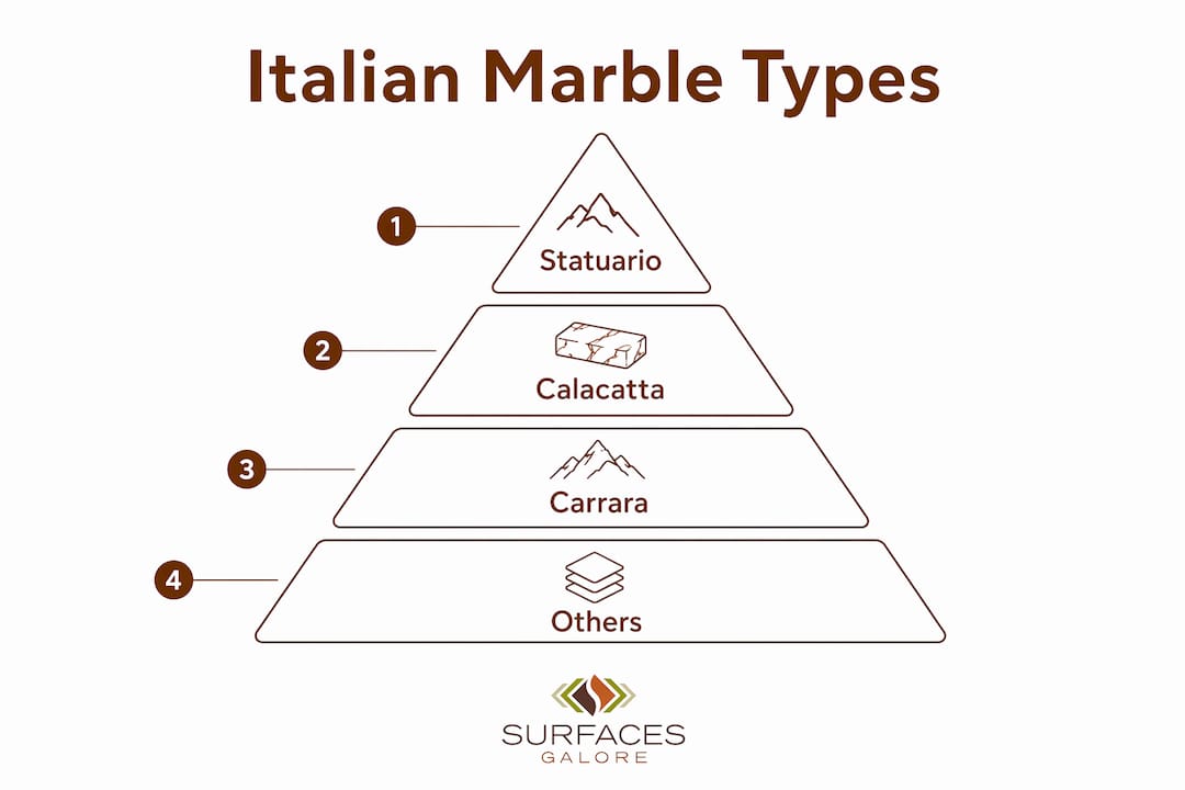 Infographic showing hierarchy of Italian marble types