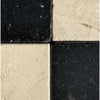 Black and white checkered tiles featuring Ivory Travertine 12X12 Cross-Cut Tumbled design