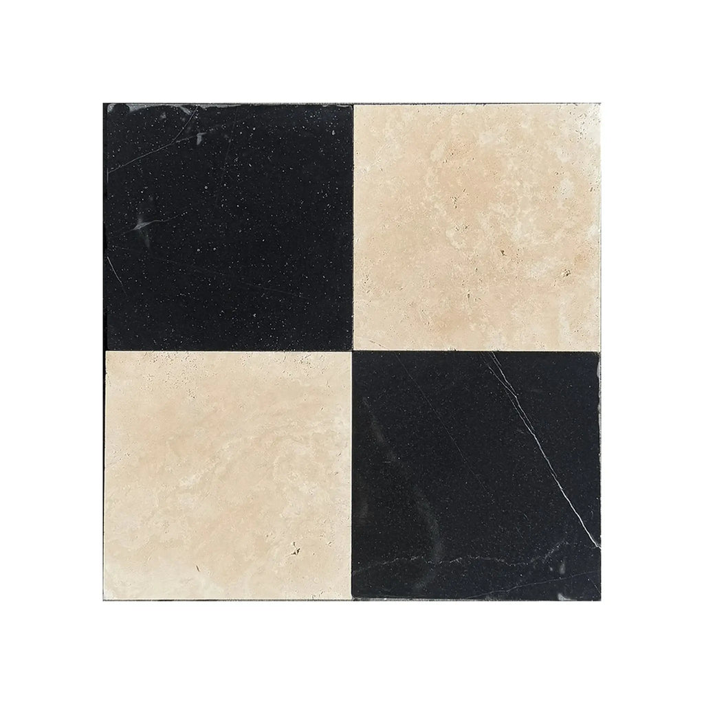 Ivory Travertine 12X12 Cross-Cut Tumbled Checkerboard Tile Pattern Design