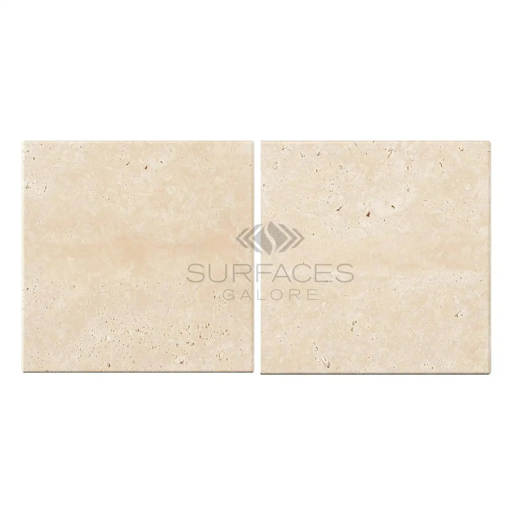 Two Beige Travertine Tiles from Ivory Light Travertine 12X12 Cross-Cut Tumbled Collection