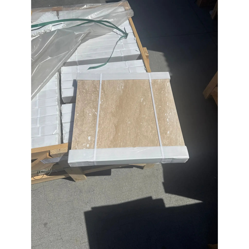 Pallet of Ivory Light Travertine 12X12 Vein-Cut Filled and Honed stone tiles
