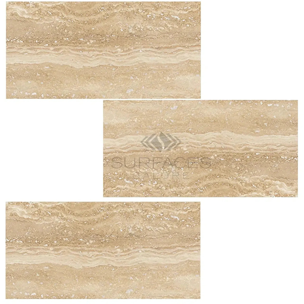 Ivory Light Travertine 12X24 Vein-Cut Tile Samples Filled and Honed Display