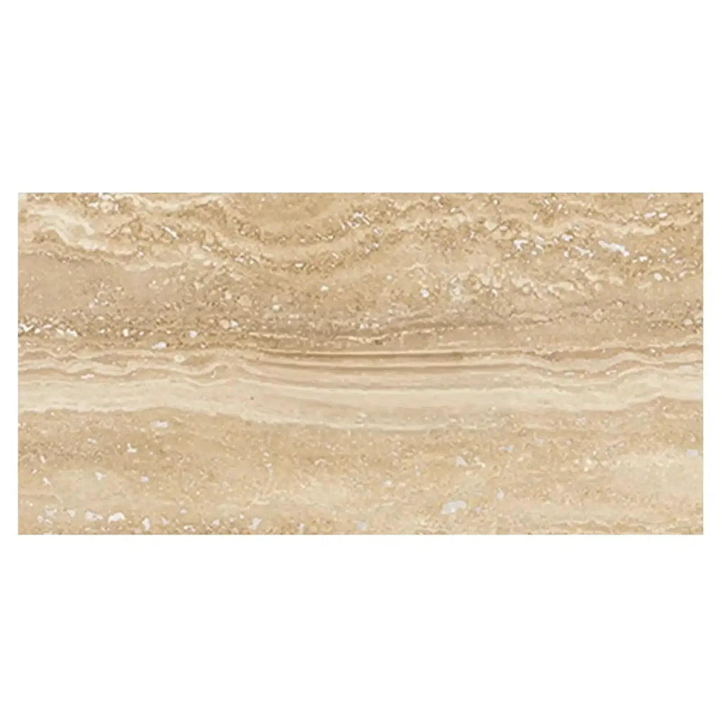 Beige Travertine tile in Ivory Light 12X24 Vein-Cut Filled and Polished finish