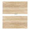 Two Ivory Travertine 12X24 vein-cut filled and polished stone tiles displayed