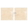 Two square Ivory Travertine tiles in a brushed and chiseled finish