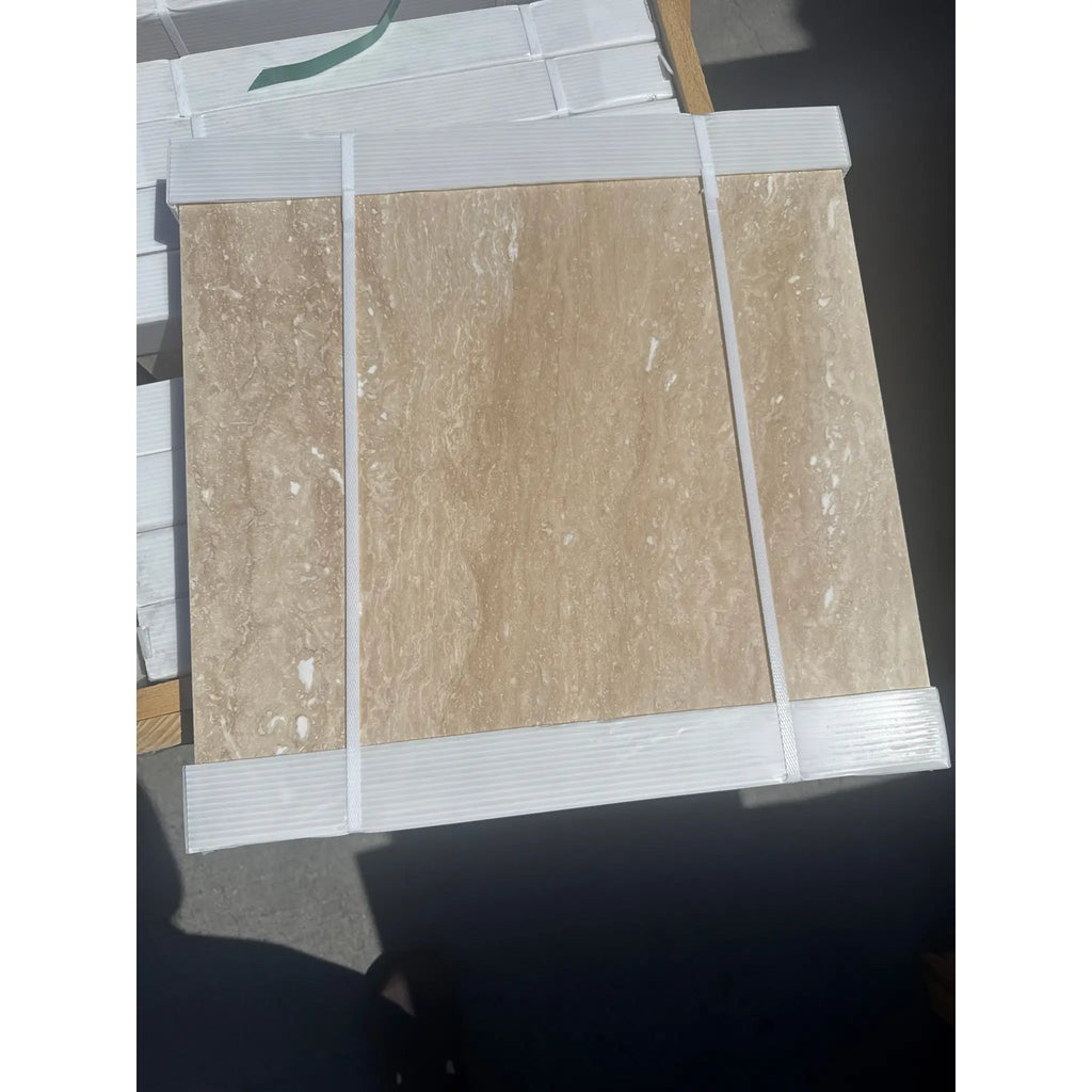 Bundle of Ivory Light Travertine 18x18 vein-cut filled and honed tiles