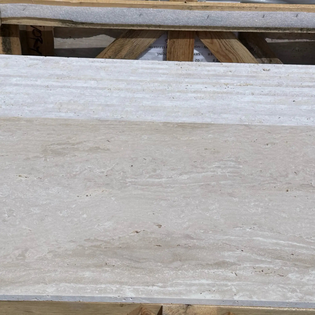 Beige Travertine slab from Ivory Light Travertine 18X36 Vein-Cut collection