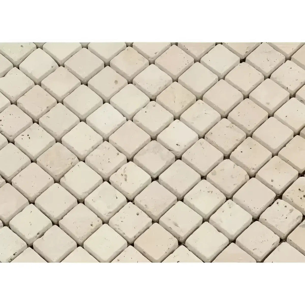 Tumbled Ivory Light Travertine 1X1 Mosaic Tiles for elegant interior design